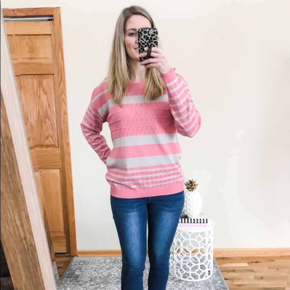 Pink and Gray Striped Top